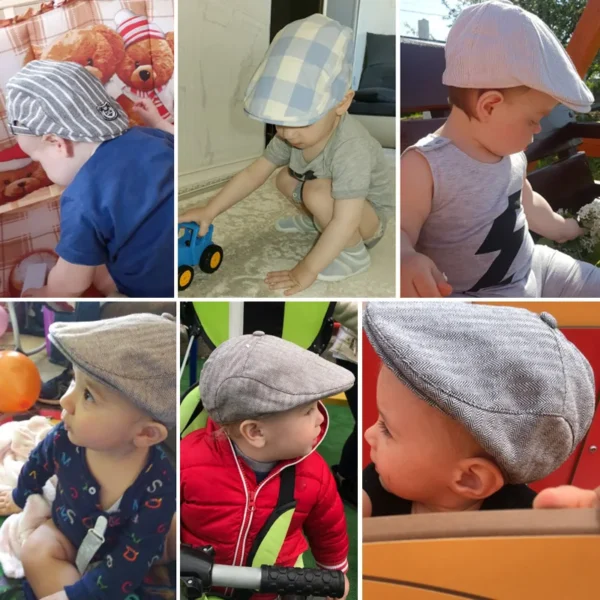 Fashion Baby Hat Handsome Cotton Linen Baby Boy Cap Beret Elastic Kids Hat Baby Accessories for 1-2 Years 3 Colors - Image 3