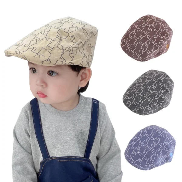 Fashion Baby Hat Handsome Cotton Linen Baby Boy Cap Beret Elastic Kids Hat Baby Accessories for 1-2 Years 3 Colors - Image 5